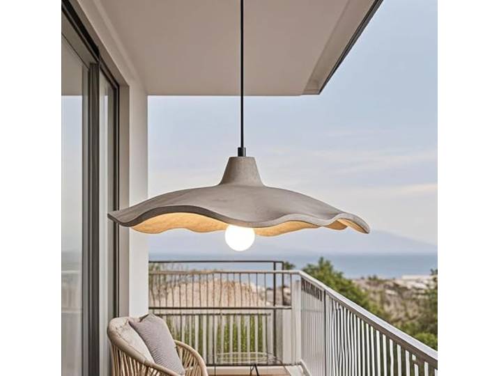 AroimRex Pendellampe Moderner Kronleuchter im Wabi-Sabi-Stil aus Beton in Form eines Lotusblatts graue Zementdecke Pendelleuchte verstellbare Kücheninsel Hängeleuchte.