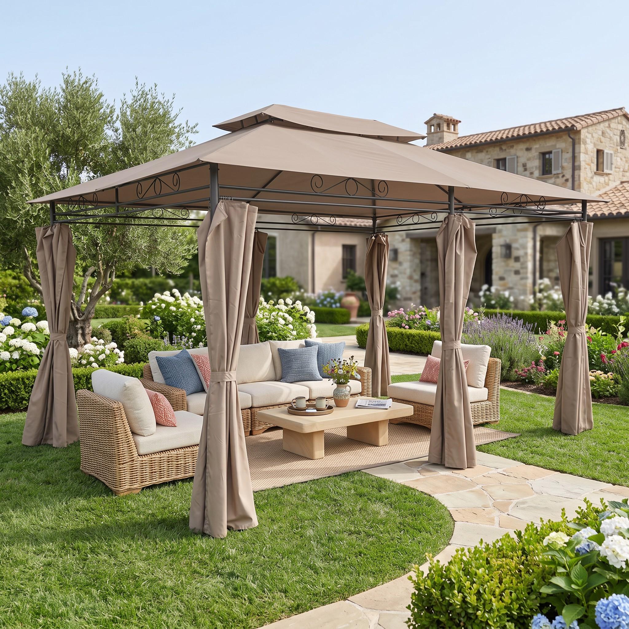 Gartenpavillon 3x4m Pergole aus Metallkonstruktion Farbe beige #4365