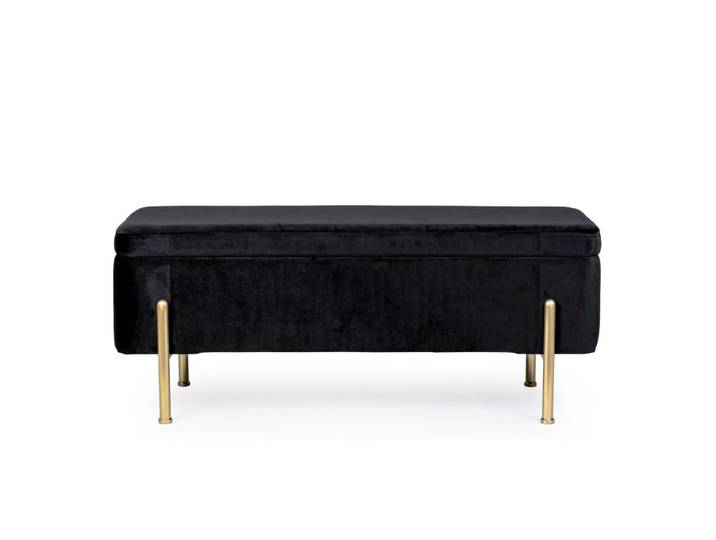 Banc coffre 2 places en velours et piétement or noir