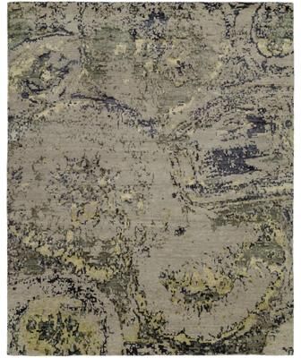KALATY Modern Grey Hand-Knotted Wool & Viscose Area Rug