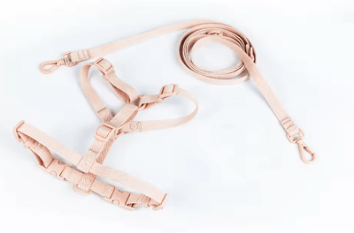 Inspire Picks Macaron Dual Head Pet Harness & Leash Set Adjustable Vest For Small & Medium Dogs pink l