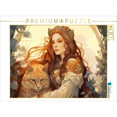 CALVENDO Puzzle Keltische Prinzessin mit Katze | 1000 Teile Lege-Größe 64x48cm Foto-Puzzle für glückliche Stunden