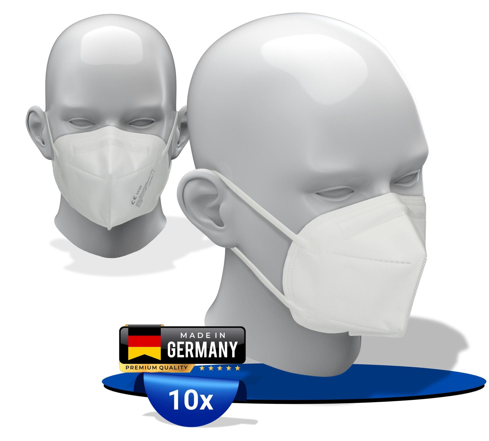 Elasto FFP2-maskers, set van 10 stuks, wit - huidvriendelijke ademhalingsmaskers