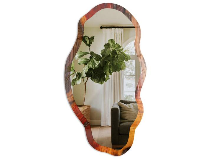 Tulup Spiegel 90x45 cm asymmetrisch mit Druck - Die Energie der Natur, Transparent, Glas, Organisch, 45x90x0.4 cm, Spiegel, Wandspiegel
