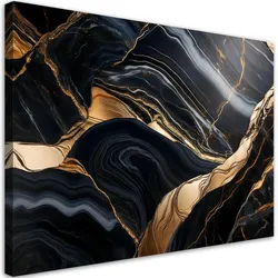 LEINWANDBILD Schwarzer Marmor mit Gold 90x60cm