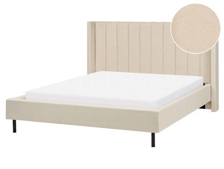 Lit double bouclé beige 160 x 200 cm VILLETTE