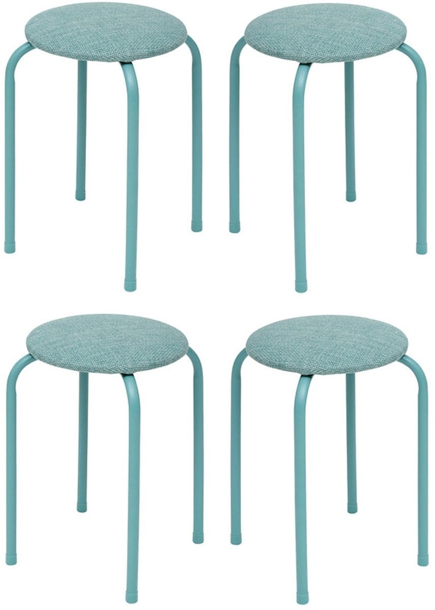 5Five Fierra Stapelbaar Zitkrukje - 4 stuks - Blauw - Metaal/Polyester - D38 x H46 cm