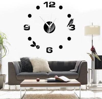 Everyday Crate 3D Bird & Leaf Wall Clock Sticker Modern Decorative Wall Art For Living Room black