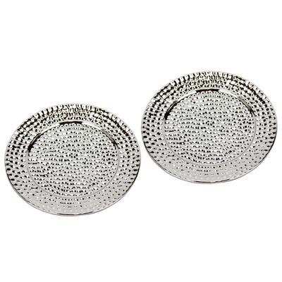 Dekotablett I.GE.A. "Keramik-Schale rund", silber, B:16cm H:2cm, Keramik, Dekoschalen, 2er Set Dekoschale silber Tablett Weihnachtsdeko Deko Advents-Tablett