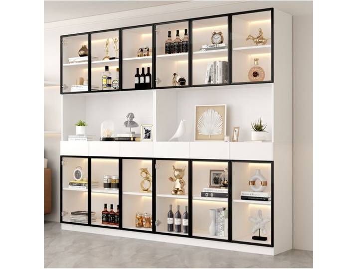WUVRIE Vitrine haute LED 120 x 36 x 200 cm verre trempé cadre aluminium noir blanc