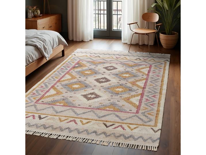 Teppich ELLE DECORATION Kelim Imani , creme multifarben, B:160cm H:3mm L:230cm, Baumwolle, Jute, Teppiche, Teppich, Jute, Baumwolle, Natur, Handgewebt, Kelim, orientalisch, Boho