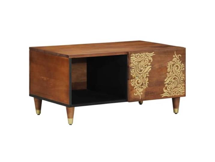 fsahslih Couchtisch Massivholz Mango Honigbraun 80 x 50 x 40 cm Eleganter Kaffeetisch fürs Wohnzimmer mit Messingknöpfen, Tür und Fach für ordentliches Verstauen alltäglicher Dinge.