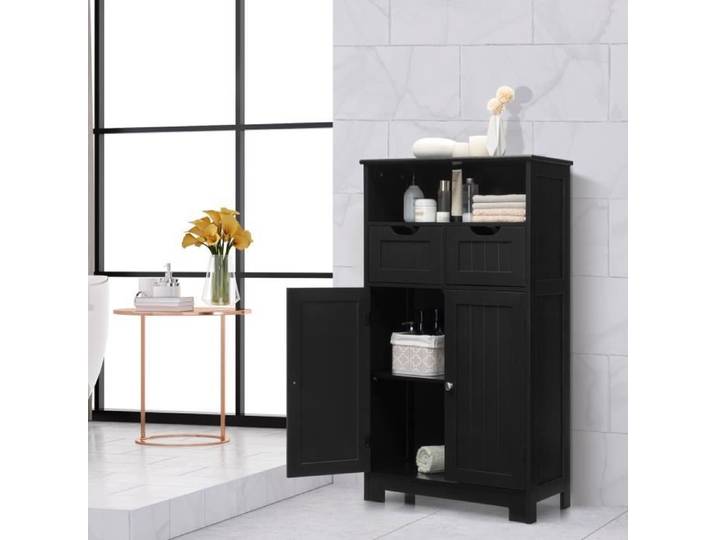 GIANTEX Meuble de Salle de Bain avec 2 Portes et 2 Tiroirs Amovibles Armoire Rangement pour Cuisine/Entre/Salon 60x30x109 CM Noir