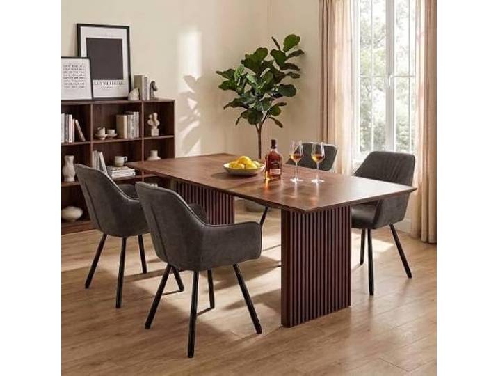 LEWE Esszimmerstuhl 4er Set drehbar, Armlehne Rückenlehne, Küche Wohnzimmer Drehstuhl mit Metallbeinen & Rückenlehne Dicke gepolsterte Sitzfläche Ideal für Esszimmer, Küche, Schminktisch, Büro
