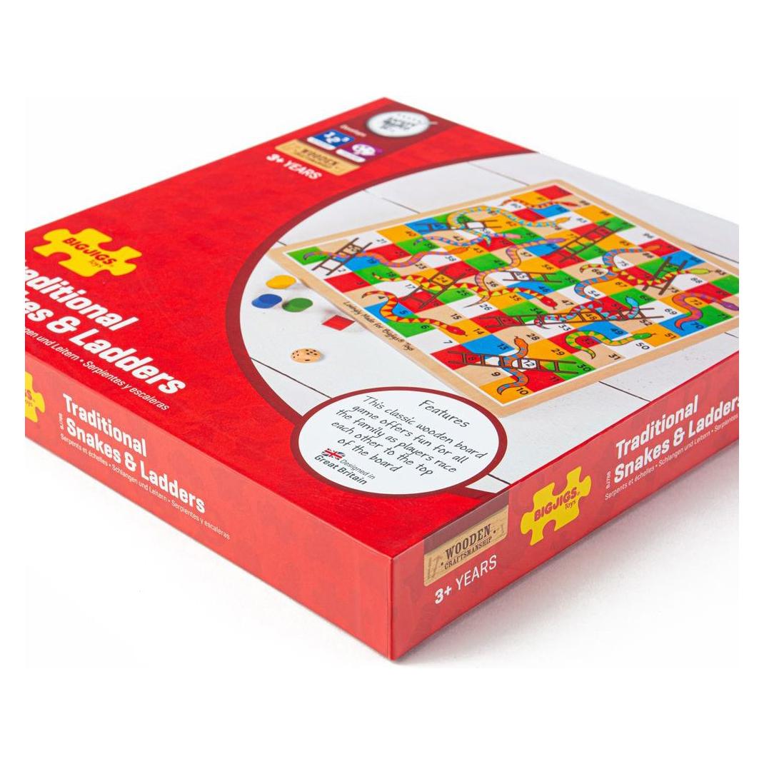 Bigjigs Traditional Snakes and Ladders (Deutsch, Englisch, Französisch, Italienisch, 2 - 4 Spieler) (BJ788)