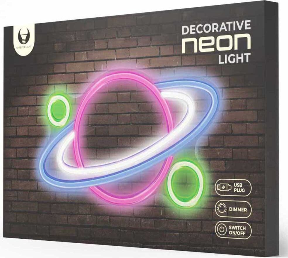 Forever Light Neon PLEXI LED Planeet meerkleurig nachtlampje model FPNE05X