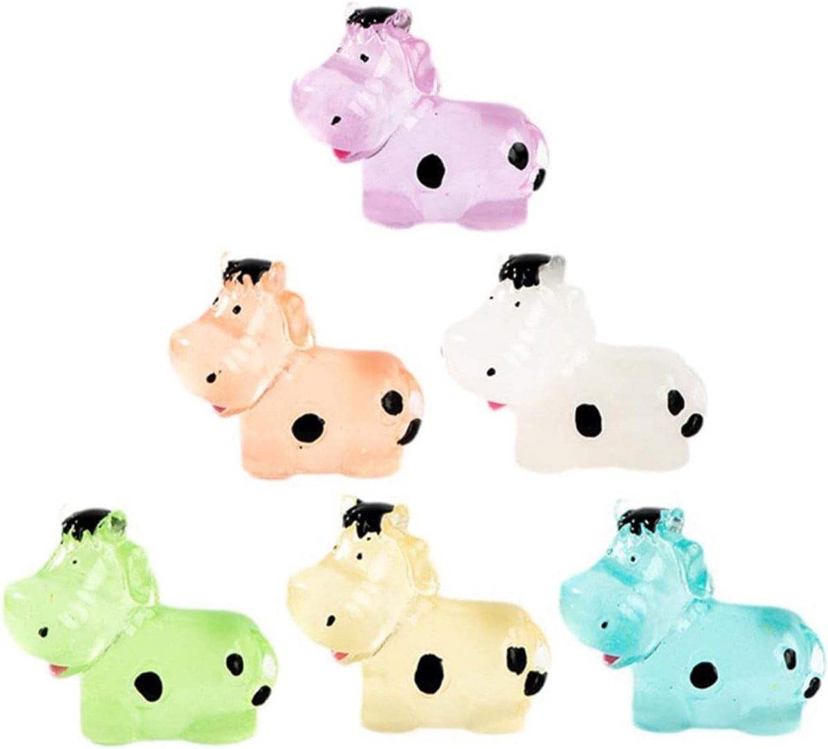 Set van decoratieve koeienbeeldjes met vrolijke ontwerpen in gemengde kleuren, hoogte: 3 cm