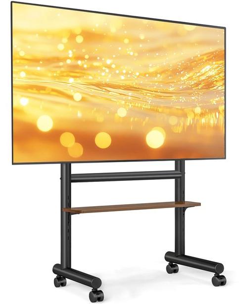 Mobiler TV-Ständer mit Rollen für Fernseher von 40 bis 85 Zoll, verstellbarer, schwarzer Stahlrahmen mit einer Tragfähigkeit von 60 kg, ideal für den Einsatz zu Hause oder bei Veranstaltungen