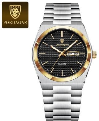 Youfap Market Original Luminous Men's Quartz Watch, Waterproof Stainless Steel, Fashionable Design 821 Gold Black
