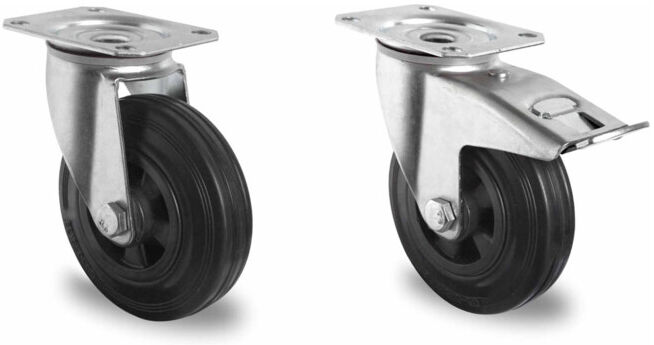 Set CASCOO Lenkrolle ø 125 mm Serie P4S4 Rollenlager + CASCOO Lenkrolle mit Totalfeststeller ø 125 mm Serie P4S4 Rollenlager
