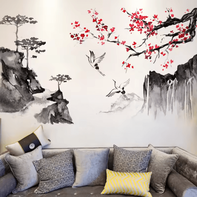 Inspire Curations 3 Piece Chinese Ink Landscape Wall Stickers 1742b
