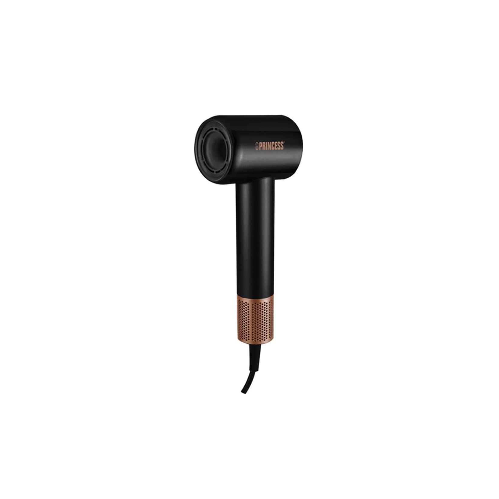 PRINCESS Pro 01.529210.01.001 Haartrockner (4 Heizstufen und 2 Leistungsstufen, LED-Leuchte, Stylingdüse, Magnetdüse, Automatische Reinigungsfunktion, 1.600 Watt, Schwarz)
