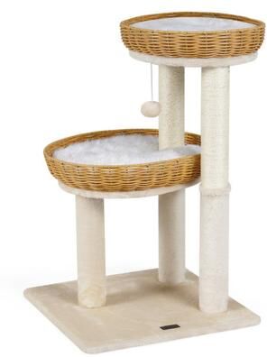 Costway 30-Inch Cat Tower with 2 Rattan Cat Baskets for Indoor Kittens-Beige