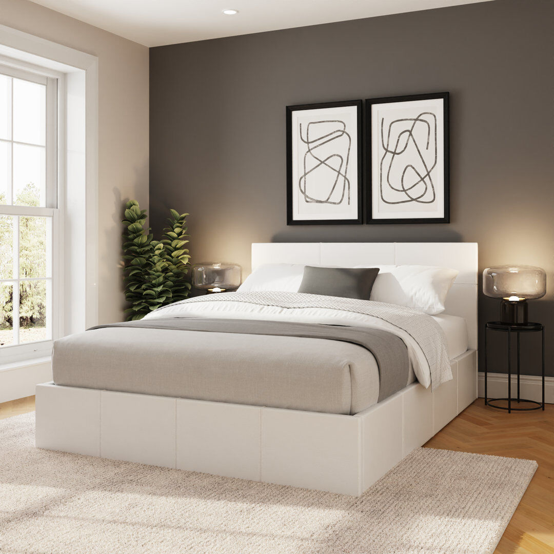 Zipcode Design Beaird Upholstered Single (3') Lift Up Storage Bed White Double (4'6)