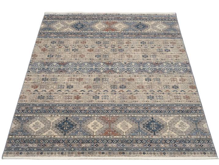 Teppich OCI DIE TEPPICHMARKE GRAND FASHION IKARUS , grau (grau, blau), B:120cm H:5mm L:170cm, Polyester, Teppiche, Teppich, Vintage Optik, feine Fransen, Wohnzimmer