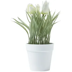 KUNSTBLUMEN Tulpen weiß im Blumentopf, 22 cm