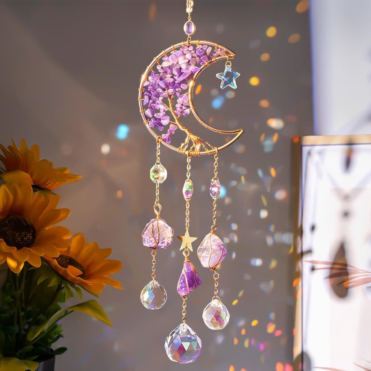 Dailygoods Zonnevanger met kristallen hangende windgong