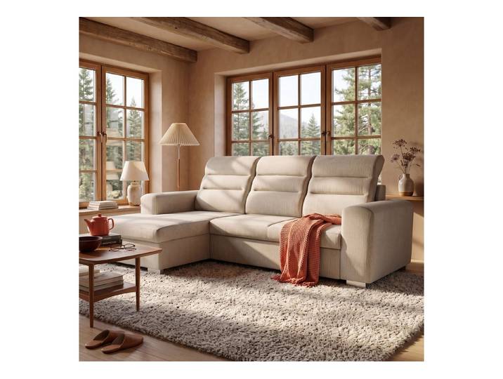 Muffo Ecksofa CLOUD S, Schlaffunktion, Liegefläche 200x120, T30-Schaum, Velour Stoff, Verstellbare Kopfstützen