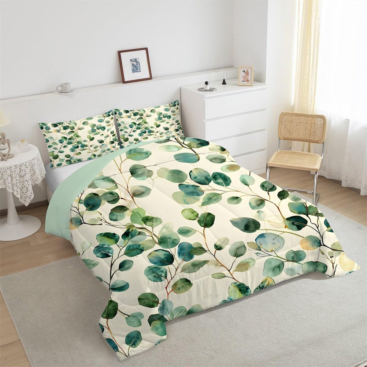 Omkeerbaar dekbed met eucalyptus blad print - Microfibre - 180 x 200 cm