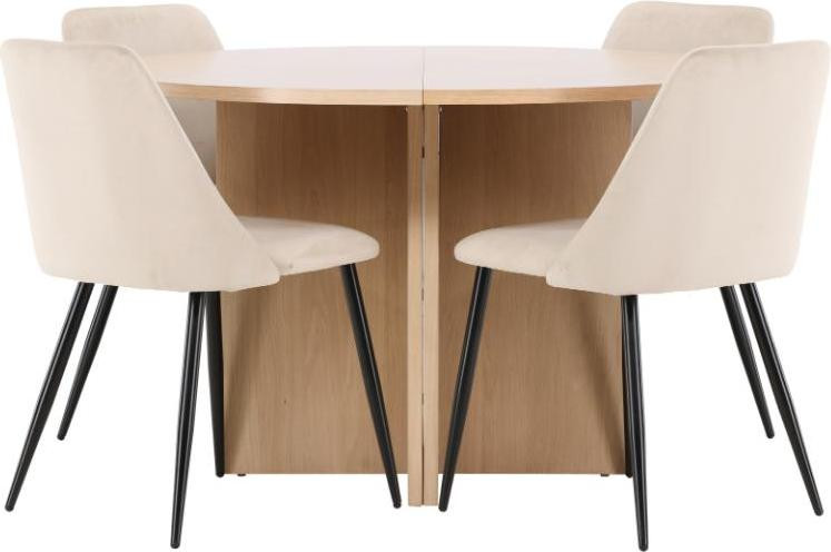 Strada eethoek met uittrekbare tafel en 4 stoelen, whitewash en beige, B/D/H: 120 x 170 cm