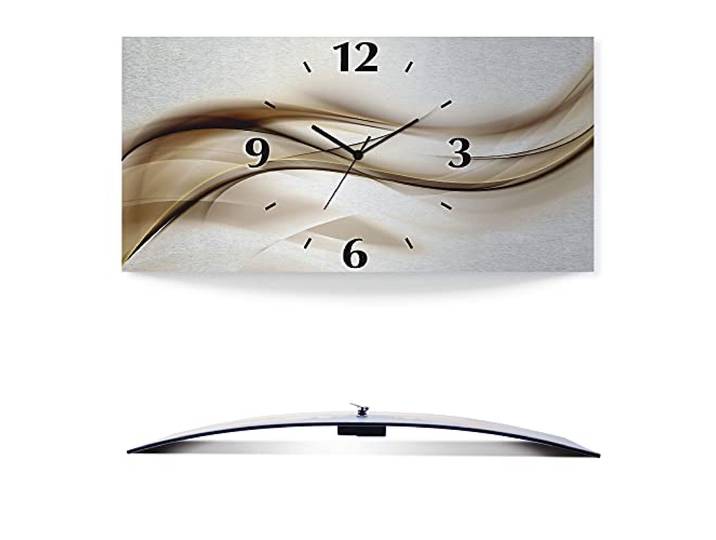 ARTLAND Wanddeko Wanduhr ohne Tickgeräusche Alu Funkuhr 60x30 cm Eckig Lautlos 3D Design Welle Abstrakt Modern Ausgefallen T9LI