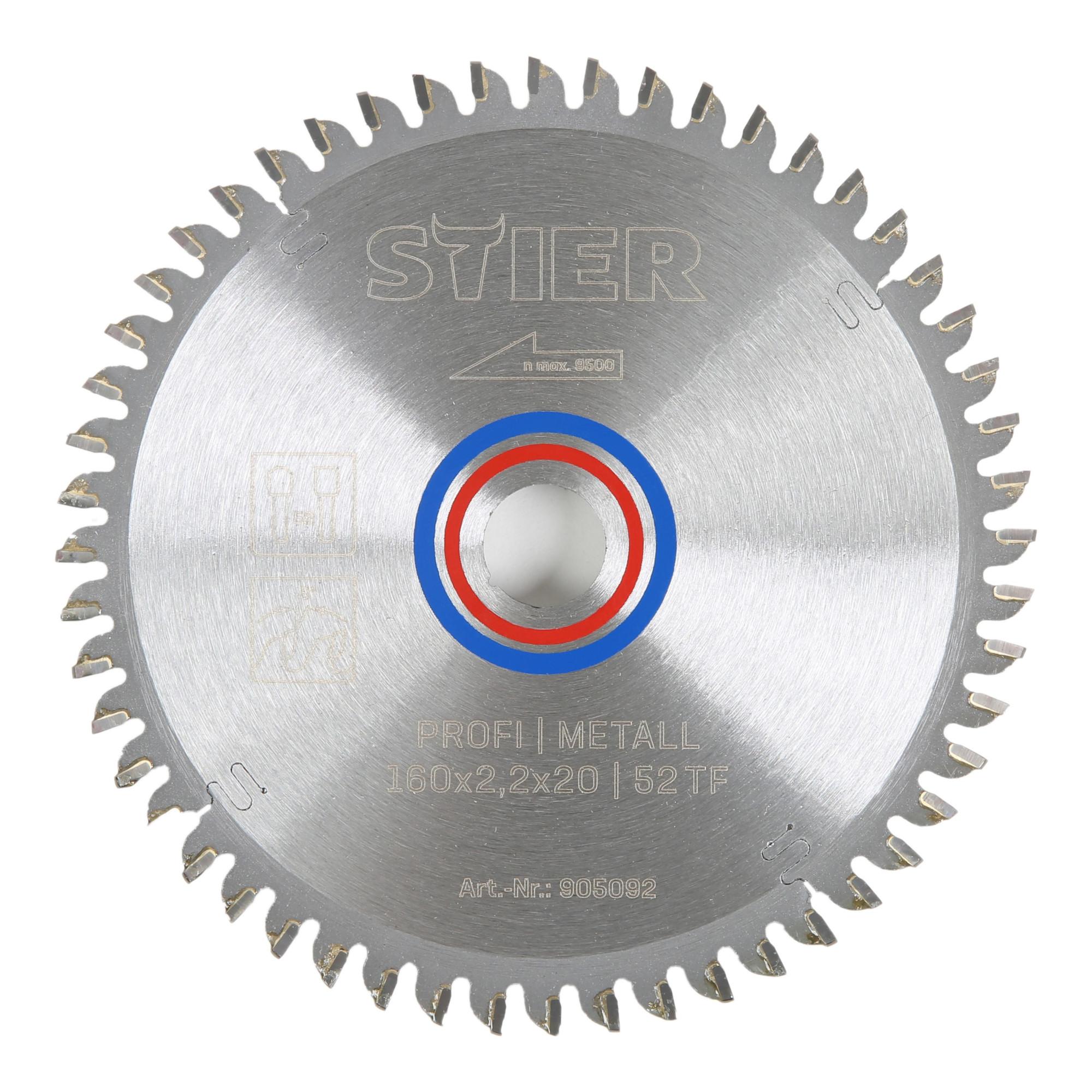 STIER Profi Kreissägeblatt Metall 160x2,2x20 52TF -5° neg. Spanwinkel (905092)