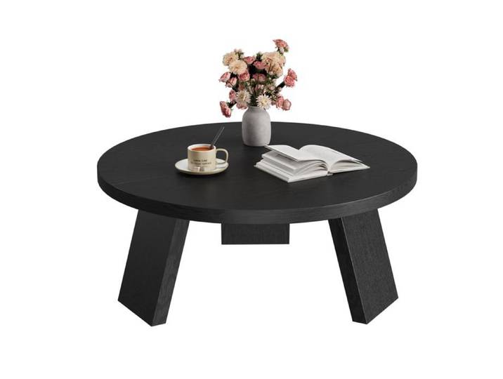 Table basse - Table de salon ronde au style industriel en bois Ø 85 x 40 cm - Relief noir