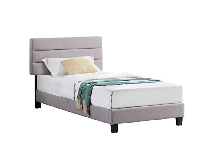 CARO-Möbel Polsterbett Tucson 90x200 cm in grau, modernes Jugendbett inkl. Lattenrost, Einzelbett im skandinavischen Stil, bequemes gepolstertes Bett mit Rückenlehne und Kopfteil