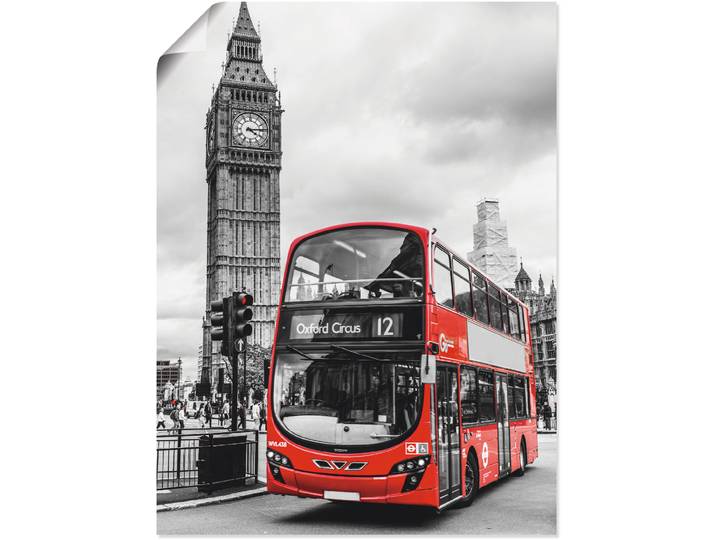 Poster ARTLAND London Bus und Big Ben , rot (farbe bild(er): rot), B:45cm H:60cm, Bilder, Poster, ohne Rahmen