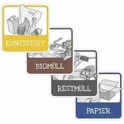 SafetyMarking® Hinweisaufkleber-Set "Kunststoff, Biomüll, Restmüll, Papier" 10 x 10 cm