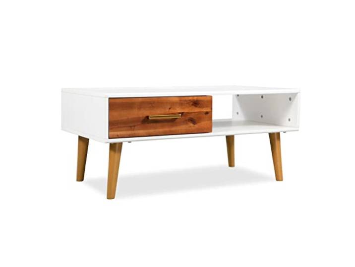 HEFZGDB Couchtisch Massivholz Akazie 90x50x40 cm mit Schublade und Ablagefläche für Wohnzimmer Stauraum