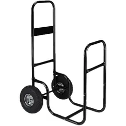 Relaxdays Kaminholzwagen, Brennholzwagen aus Stahl, mit 2 Luftreifen, bis 60 kg, Holztransport & -aufbewahrung, schwarz