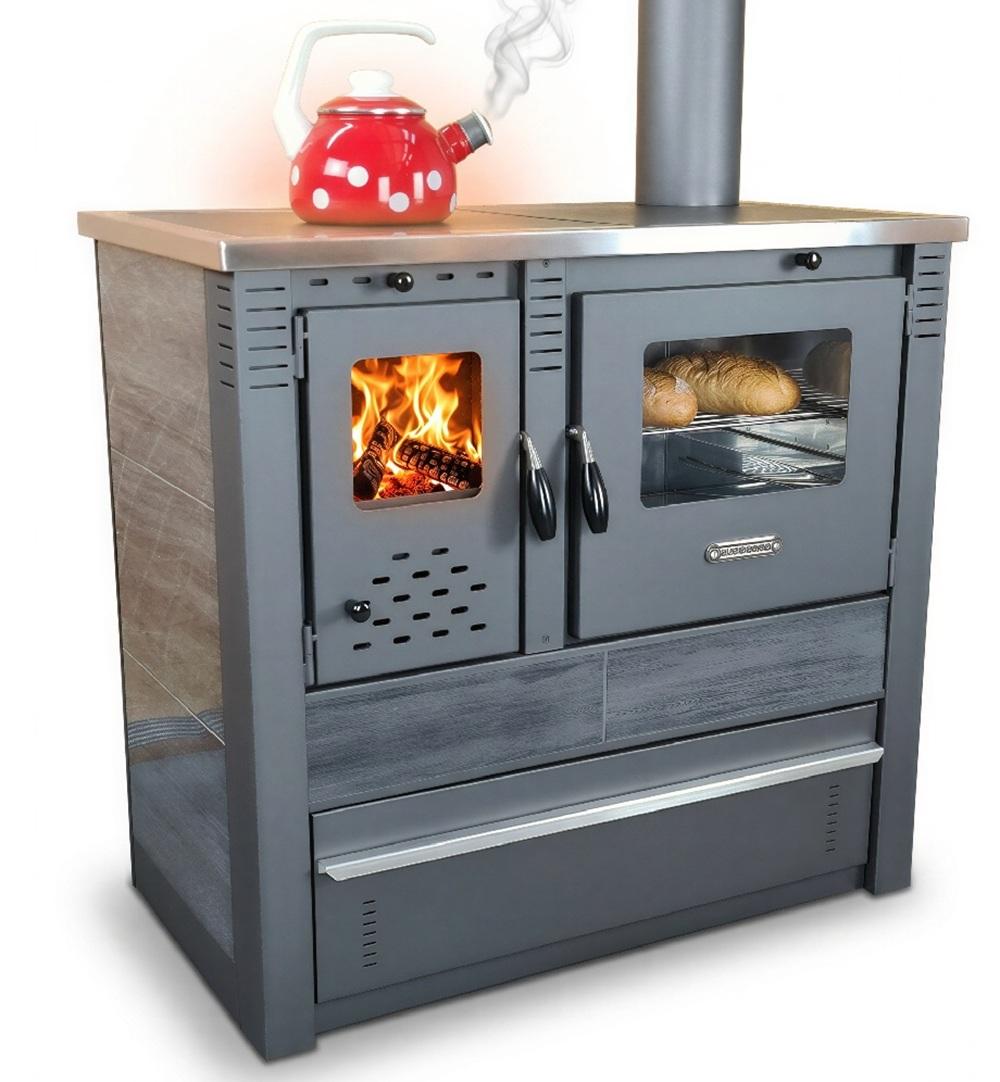 Küchenofen PANONIA Kacheln schwarz, rechte Version - 8,5 kW