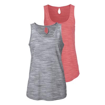 Tanktop BEACHTIME BY LASCANA "mit Struktureffekt", Damen, Gr. 36/38, orange (apricot, meliert, grau, meliert), Obermaterial: 85% Polyester, 15% Viskose, meliert, bequem hüftlang, Rundhals, Tops Tanktop, aus pflegeleichter Qualität