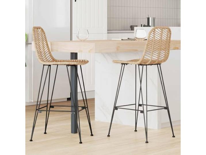 VIHHQGC Barstuhl 2er Set Natur 44 x 52 x 111 cm Rattan und Eisen Hohe Rückenlehne, Fußstütze, robustes Eisen, natürliches Rattan, vielseitig