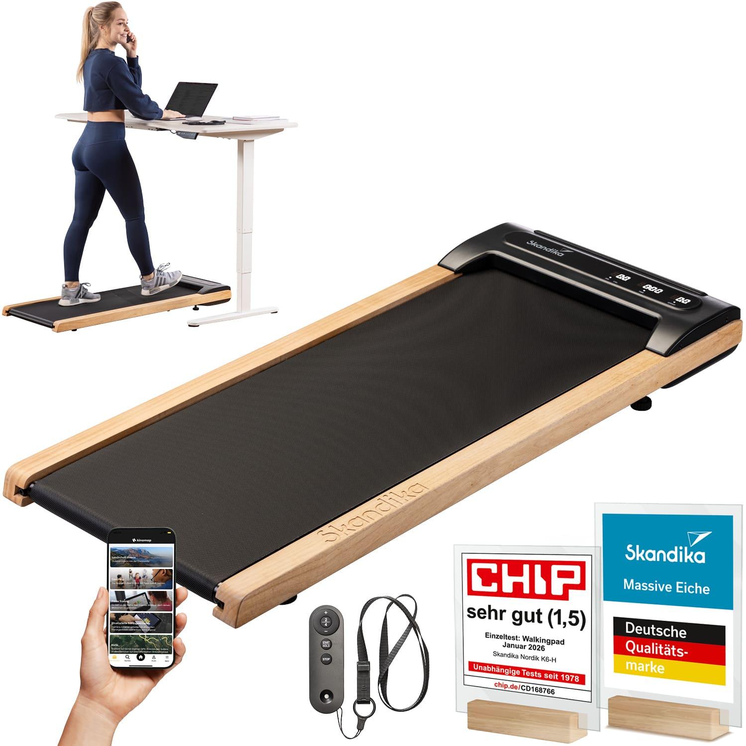 Skandika Walking Pad Nordik K6-H | Laufband für zuhause, 6 km/h, LED-Display, Fernbedienung, Kinomap | Fitnessgerät für Ausdauertraining, Büro, Home