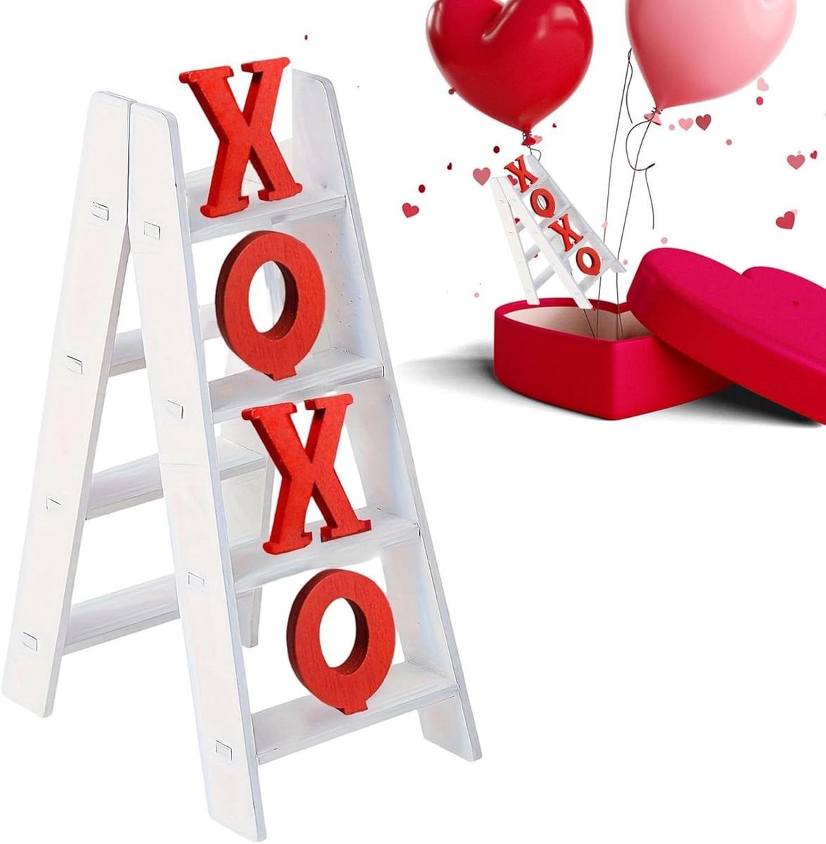Valentijn Tafeldecoratie Houten Ladder Decoratie 17 x 8 cm
