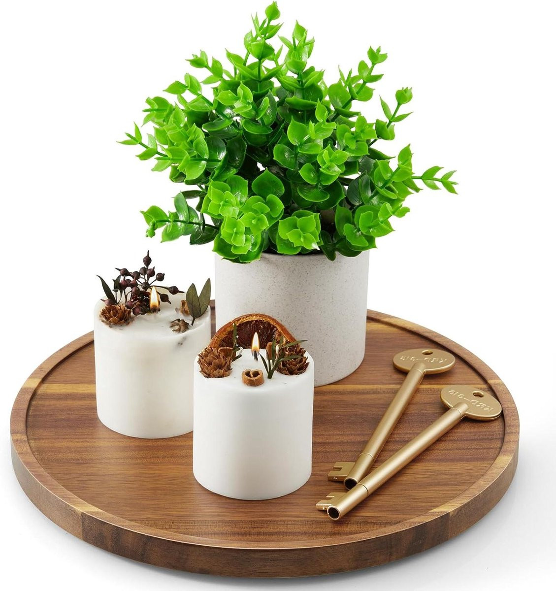 Rond acaciahouten dienblad diameter: 25,4 cm voor decoratie in de keuken, eetkamer of badkamer