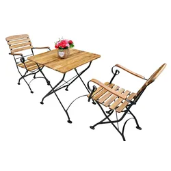 CHILLROI 3tlg. Bistro Outdoor-Klappstuhl-Set, 2-Sitzer mit 4 Streben aus Akazienholz