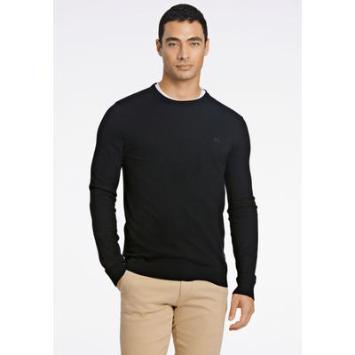 Strickpullover LINDBERGH "Strickpullover Slim Fit", Herren, Gr. S, schwarz, Obermaterial: 80% Viskose, 20% Nylon, Rundhals, Pullover Strickpullover